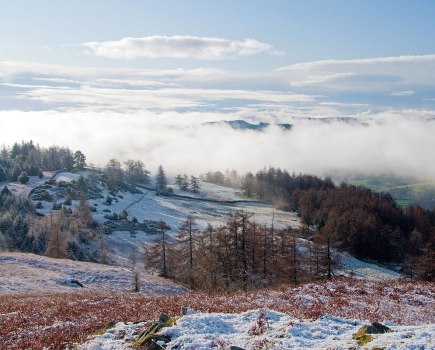 Snow covered landscape on Latterbarrrow walk, Lake District