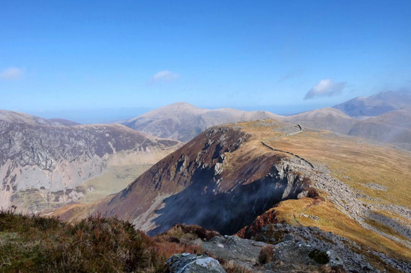 Y Garn, Mynydd Mawr, Moel Eilio and the North Wales coastline from the Nantlle Ridge