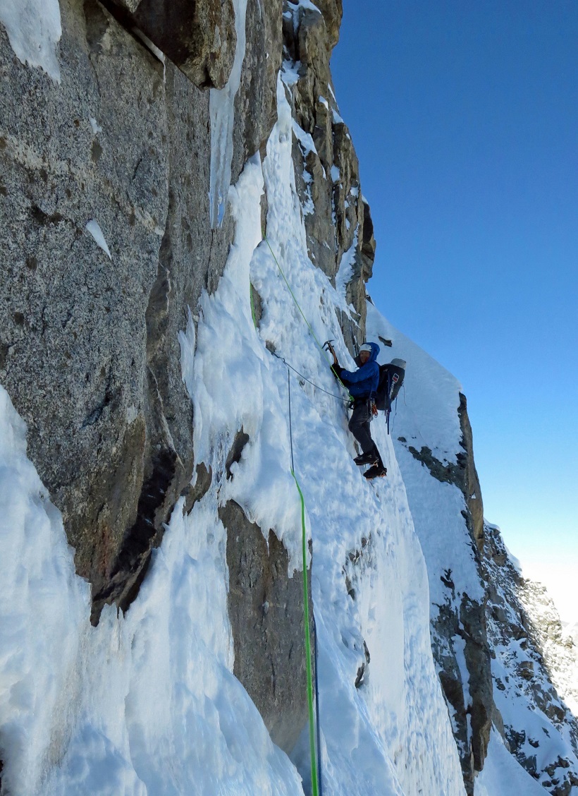 Mick Fowler leading a pitch on day four on the face of Sersank