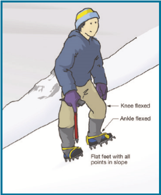 Walking in crampons: flat footed ascent