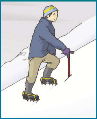 Walking in crampons: front pointing in ascent