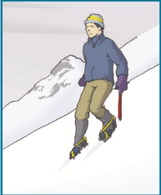 Walking in crampons: flat footing in descent