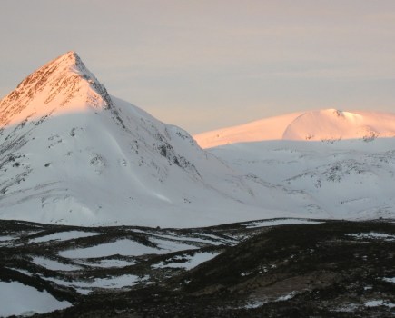 The approach to Geal-Charn mountain covered in snow