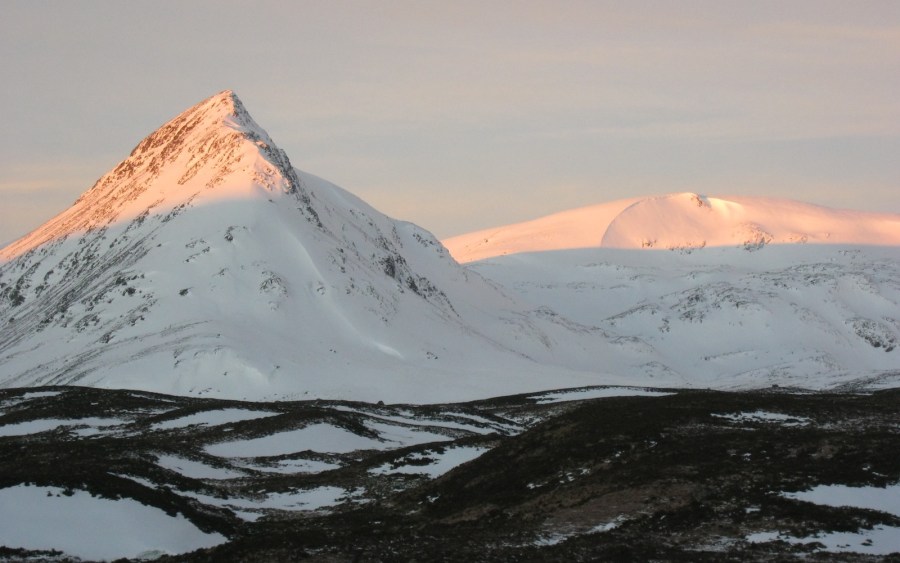 The approach to Geal-Charn mountain covered in snow