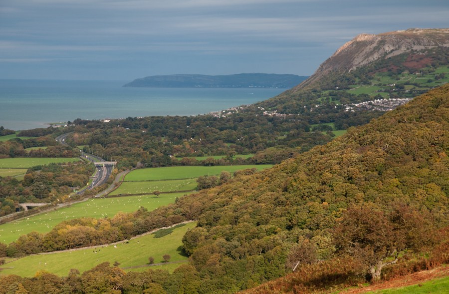 A55 North Wales Expressway, The Great Orme and Penmaenmawr from the North Wales Path
