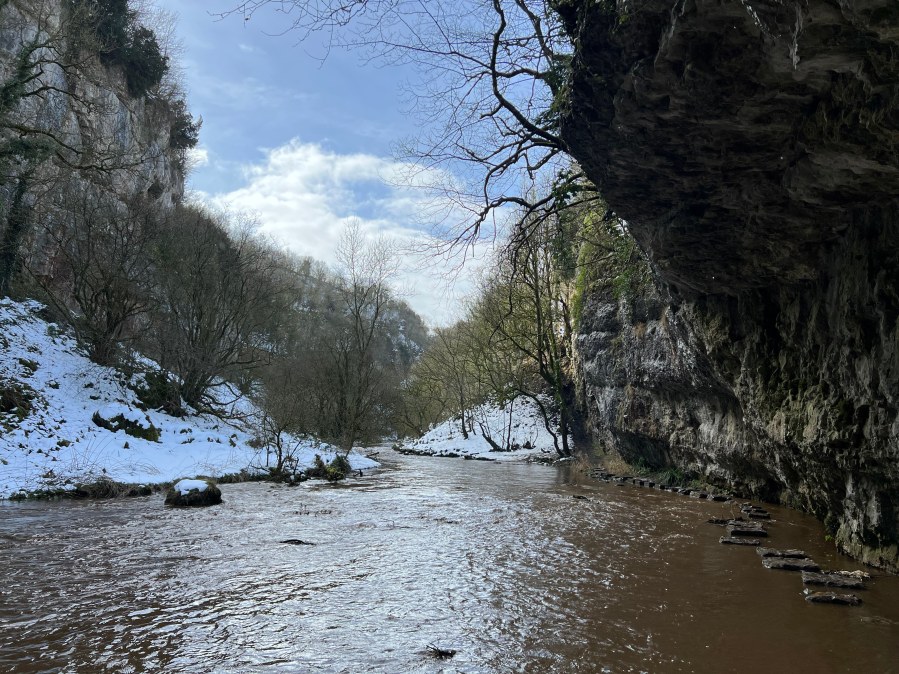 Chee Dale stepping stones nearly submerged after snow melt. Credit: Francesca Donovan
