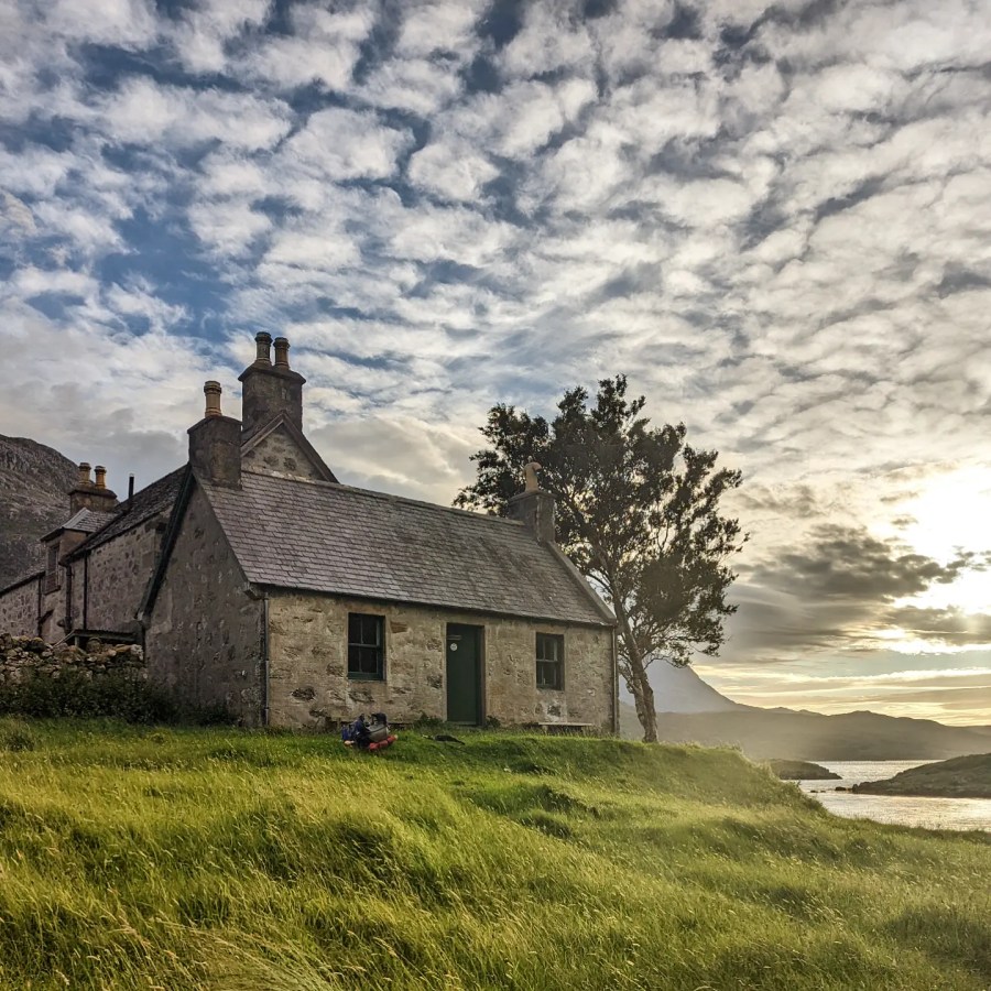 The sunlight graces Glencoul bothy