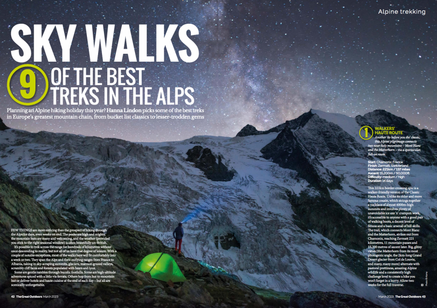 Sky Walks - Hanna Lindon discovers 9 of the best walks in the Alps in TGO March 23