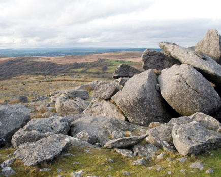 Looking west from the boulders at the top of King’s Tor