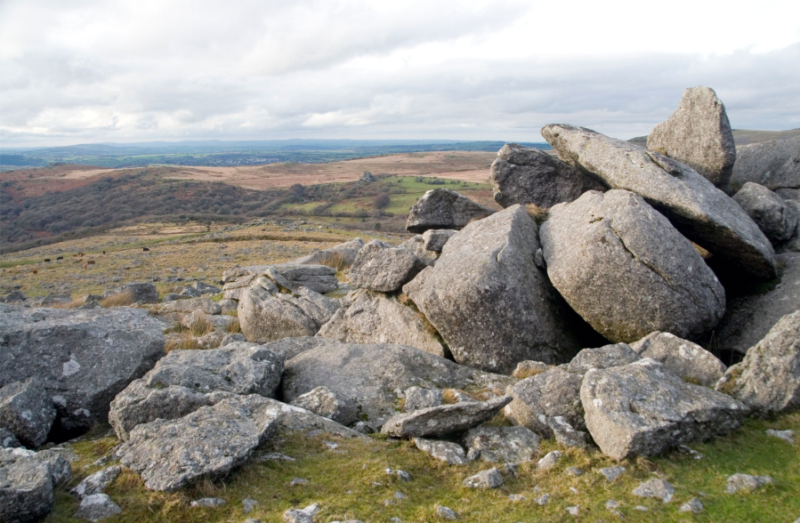 Looking west from the boulders at the top of King’s Tor