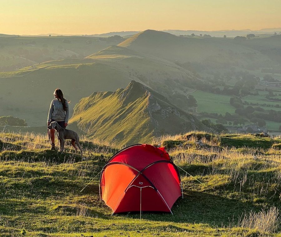 Summer wild camping with a sleeping bag for summer in the Peak District