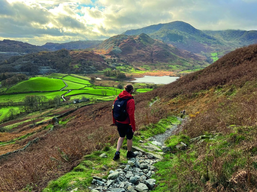 The descent with views across Little Langdale Tarn towards the Tilberthwaite Fells