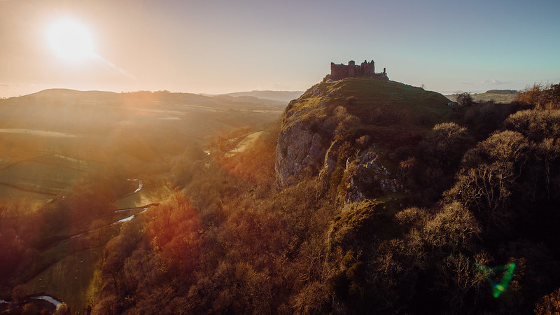 Castell Carreg Cennen perched on a tall, limestone crag, Carmarthenshire