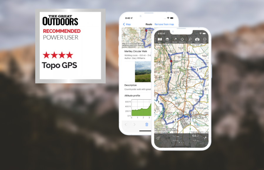 Screenshot and rating of the TOPO GPS hiking app