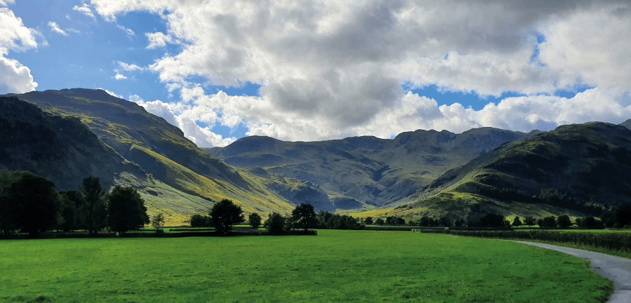 Crinkle Crags above Oxendale from the Stool End Farm road