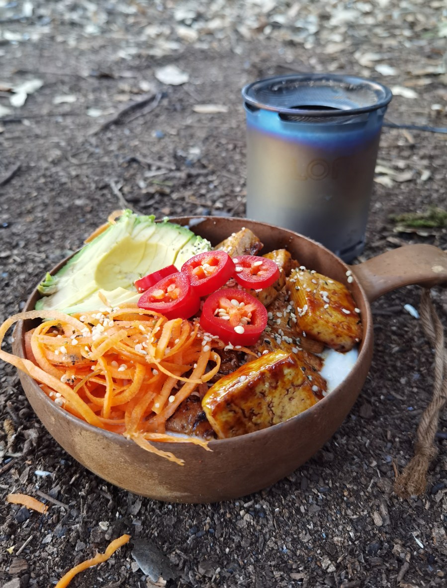 One of Beca's vegan meals cooked to perfection in the great outdoors.