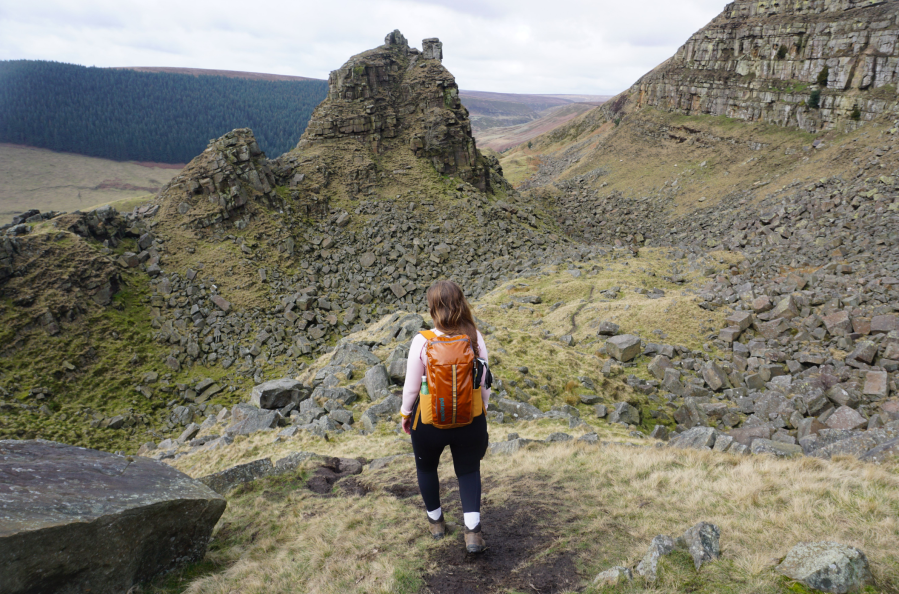 Walking towards Alport Castles and The Tower past Little Moor.JPG