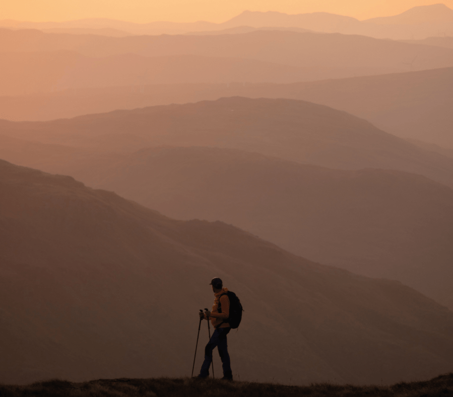 Hiking up Ben Vorlich at sunset