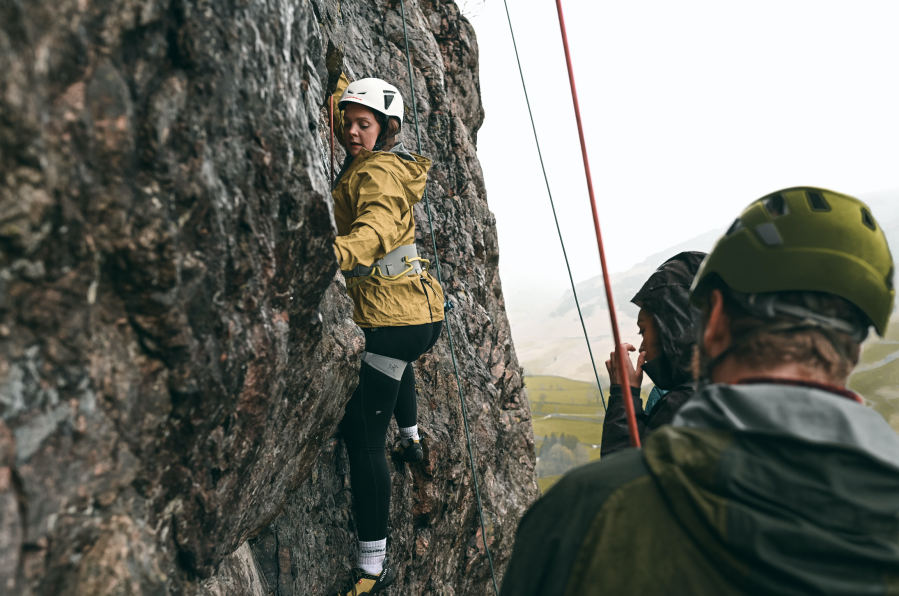 Woman climbing at the Arc'teryx Academy in the Lake District
