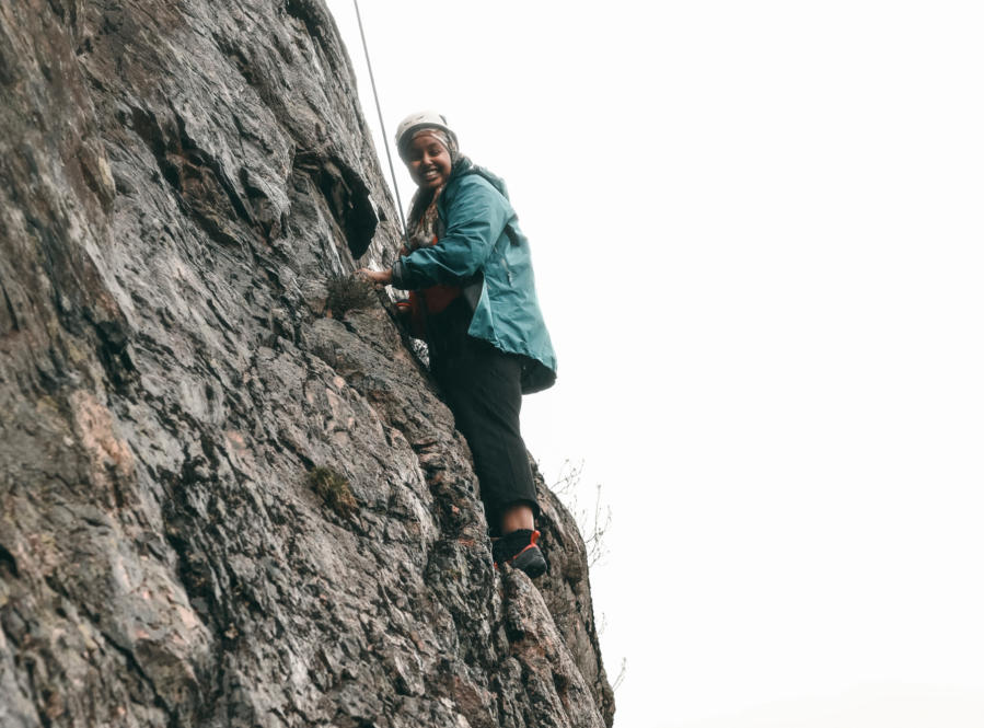 Woman climbing at the Arc'teryx Academy in the Lake District