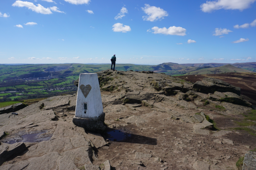 Kinder Low - The trig point on Win Hill with Mam Tor in the distance.jpg