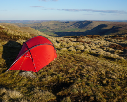 A Kinder Low wild camp above the Edale valley. Wild camping for beginners in the Peak District