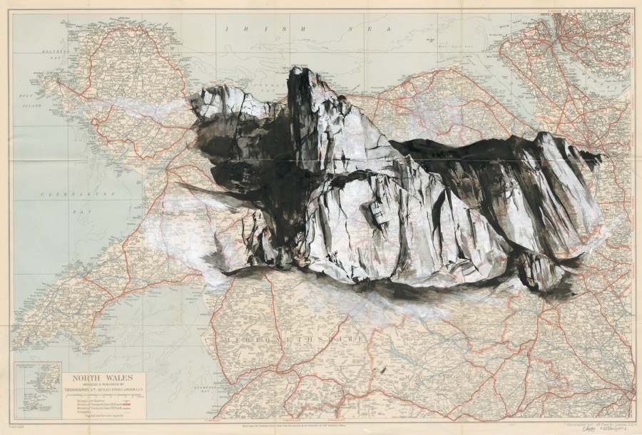 Clogwyn Du'r ArdduInk and acrylic on vintage OS map