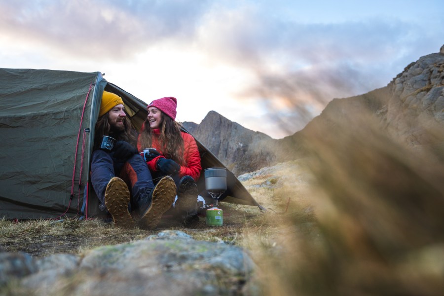 A couple using the MSR Pocket Rocket Deluxe in Eryri.Credit: Benjamin Cannon