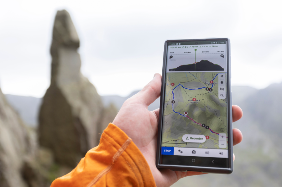 The komoot app shows elevation profiles and distance walked. Credit: Stuart Holmes.