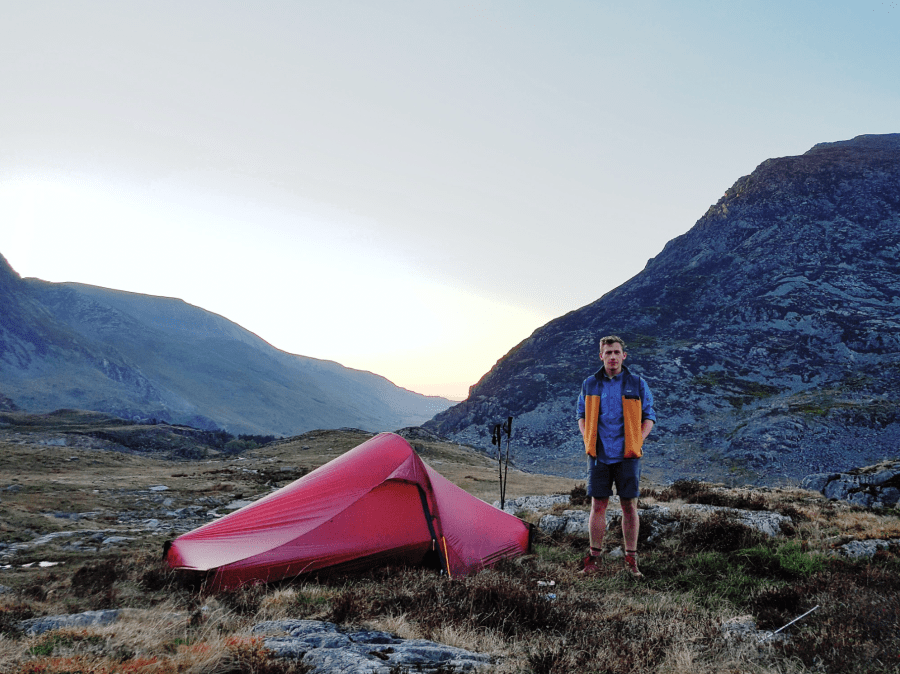 Will at camp in the Glyderau, ending day two on the Cambrian Way.