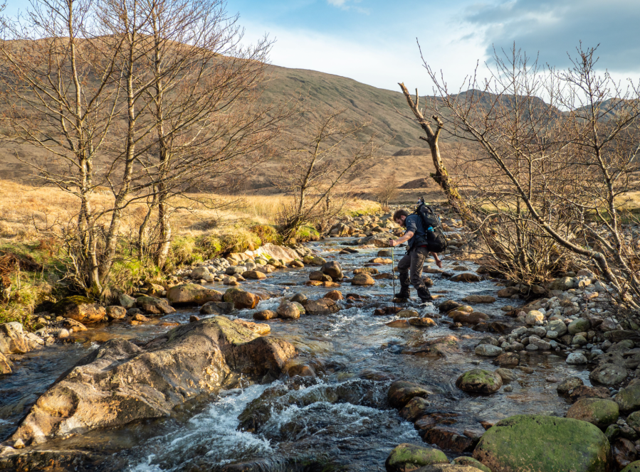 An easy river crossing early on the Cape Wrath Trail. Credit: Andy Wasley