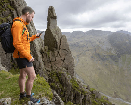 James Forrest using komoot on the Gable Girdle. Credit: Stuart Holmes.