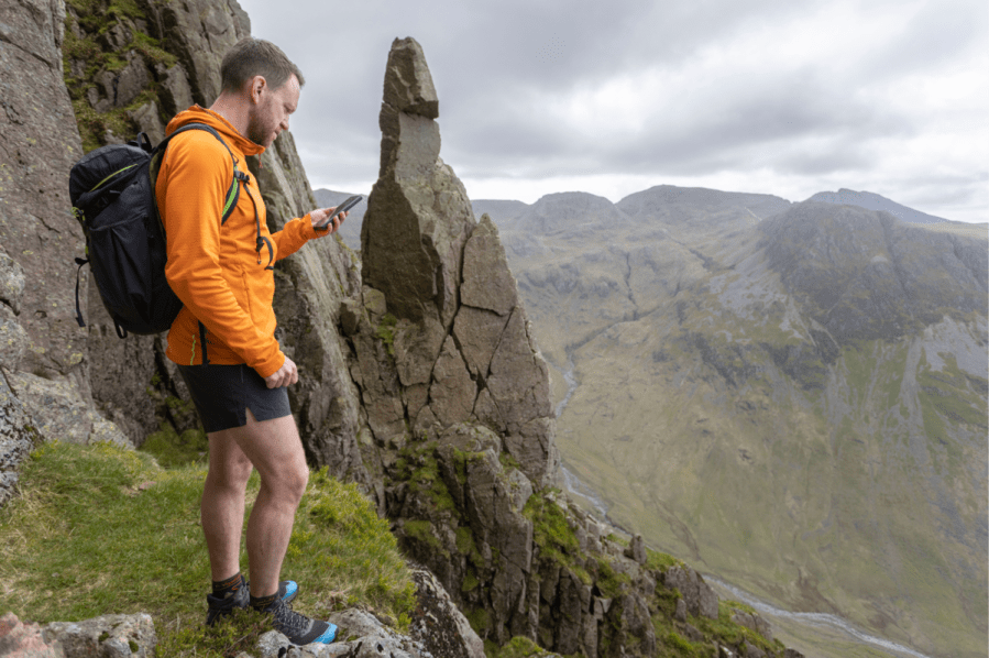 James Forrest using komoot on the Gable Girdle. Credit: Stuart Holmes.