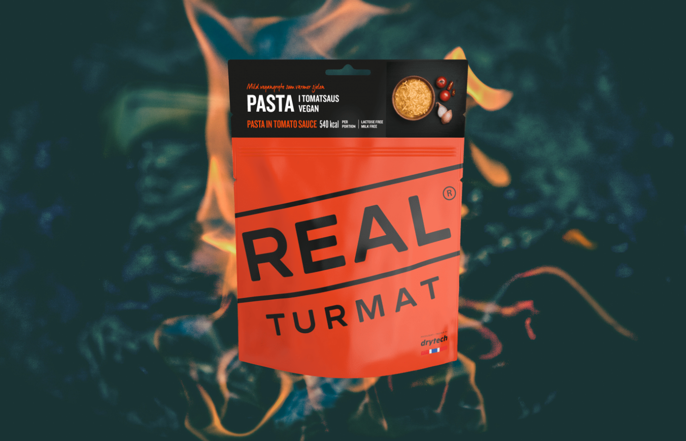 Real Turmat Pasta in Tomato Sauce - best vegetarian backpacking meals