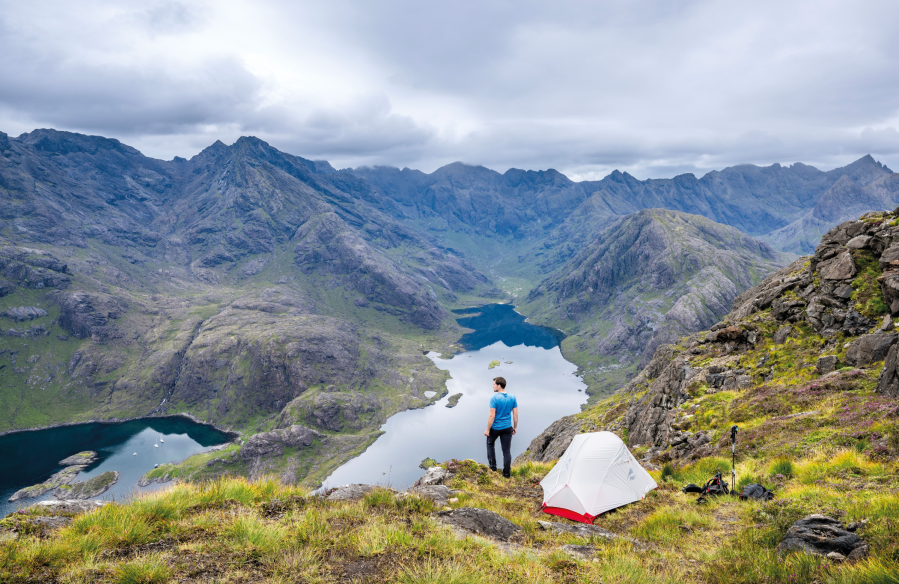 A bright morning on Sgurr na Stri overlooking the water on a sea to summit