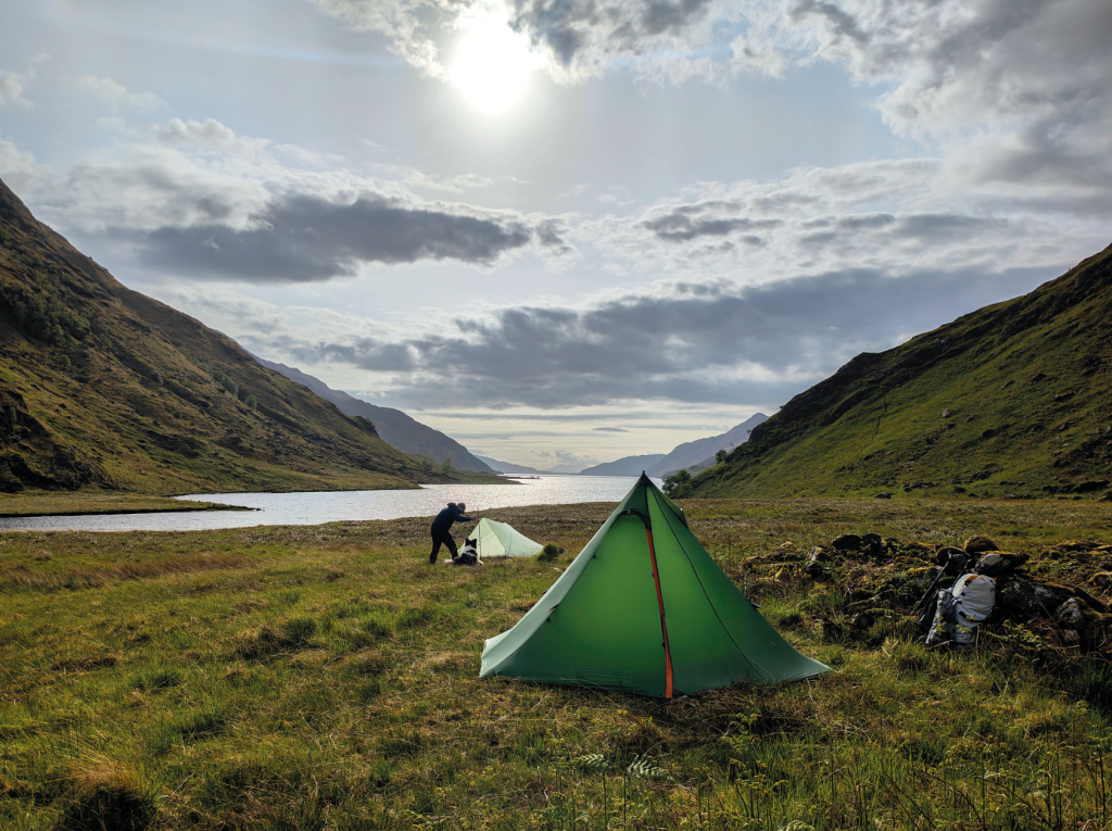 Rough bounds - The Bach Wickiup 3 with Half-size Inner Tent pitched by Loch Morar.JPG