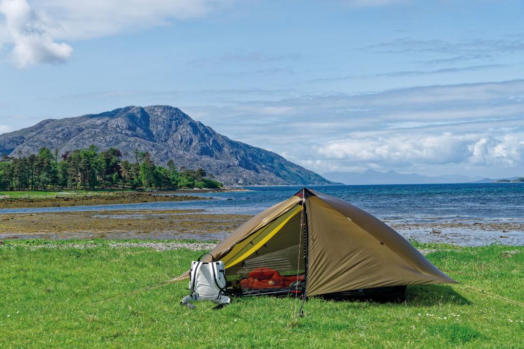 Hilleberg Anaris in the wind on the Long Beach campsite, Inverie