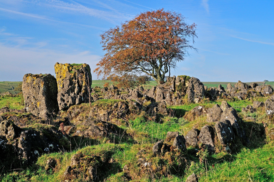 Photo 5: A pair of taller monoliths standing near the top of Roystone Rocks