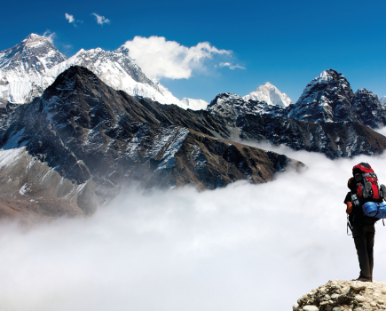 view of Everest from Gokyo Ri with tourist on the way to Everest base camp - Nepal