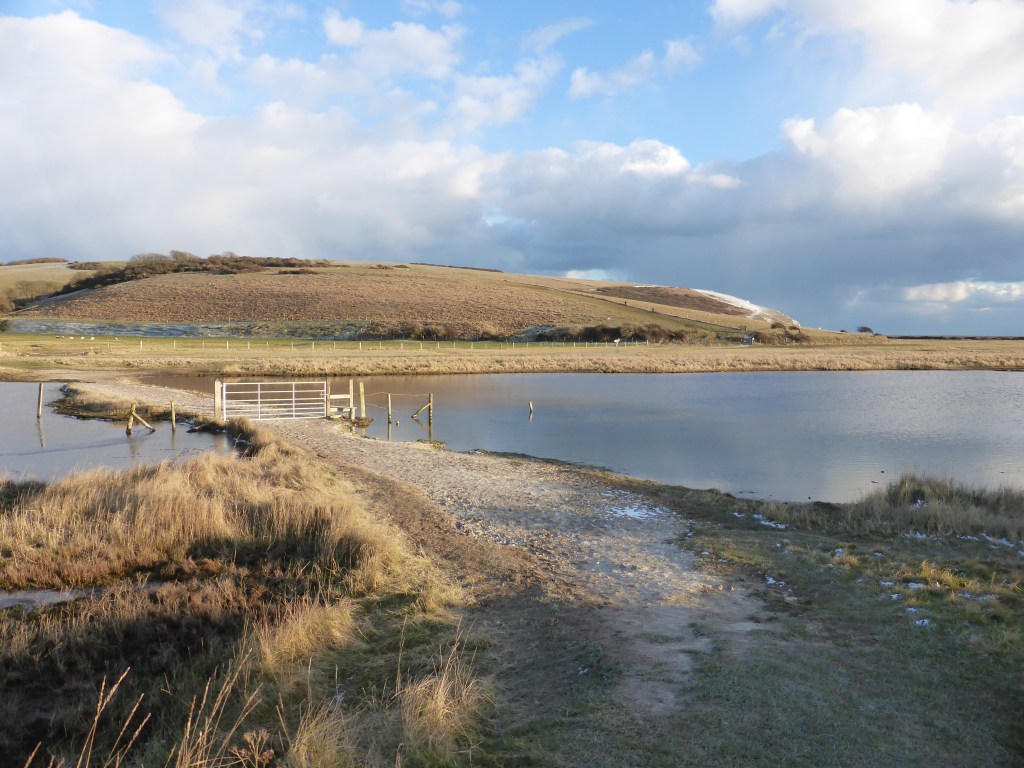 Cuckmere valley & 'the causeway' where snow had petered out