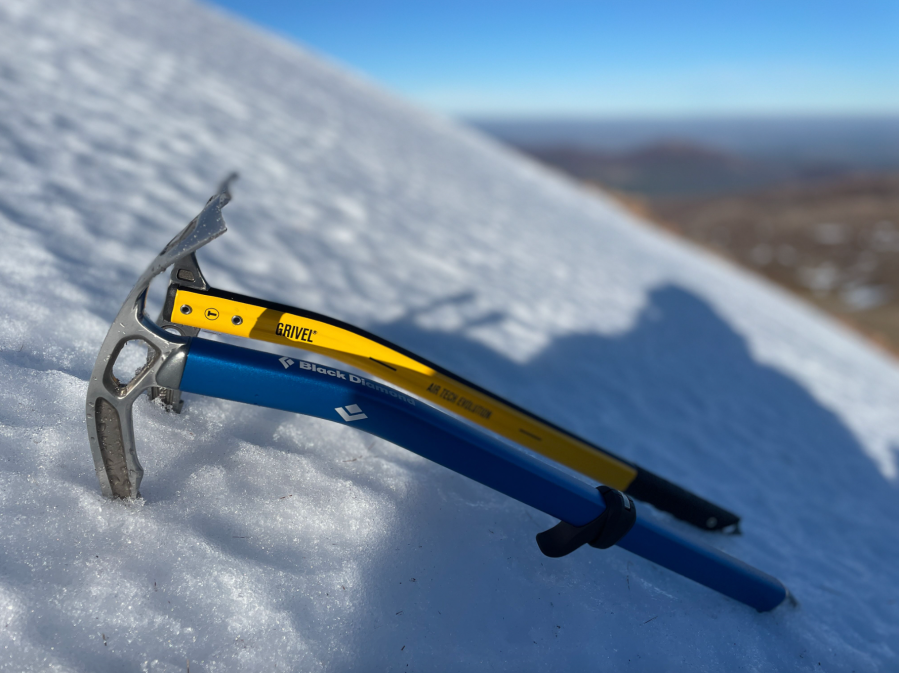 Black Diamond Swift and Grivel Air Tech climbing out of Coire an t-Sneachda. Credit: David Lintern