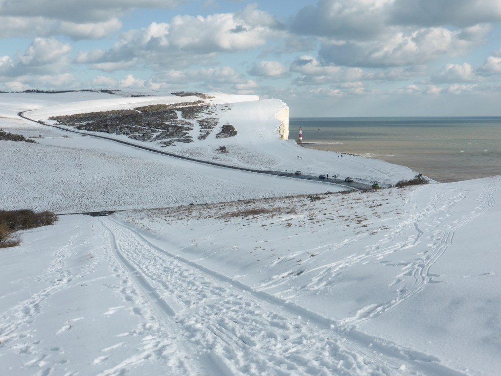 View back to Beachy Head lighthouse en route up to Belle Tout