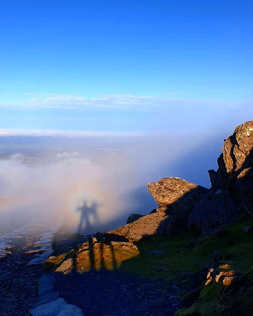 Creating a Brocken Spectre on Yr Wyddfa:Snowdon. Credit @thejadeiteproject