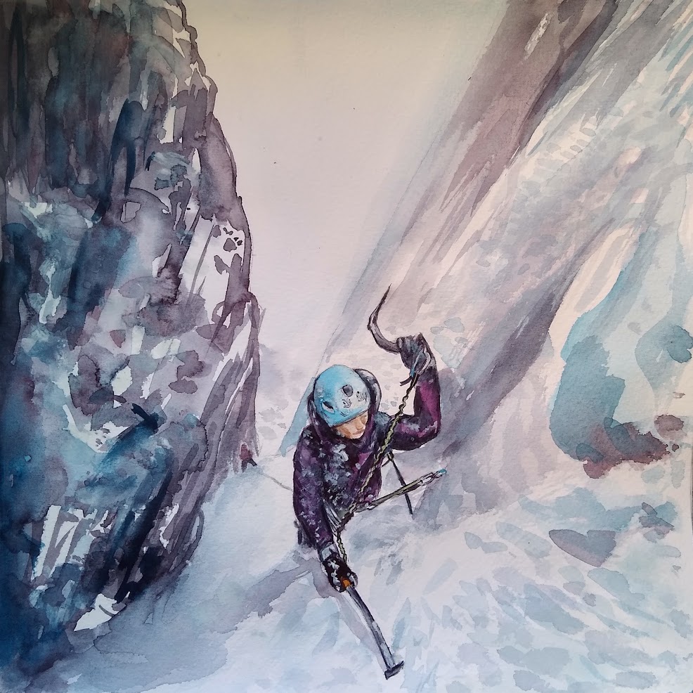 Phoebe's painting of the climber Anna Wells, as captured initially by the photographer Jottnar. Credit: Phoebe Sleath