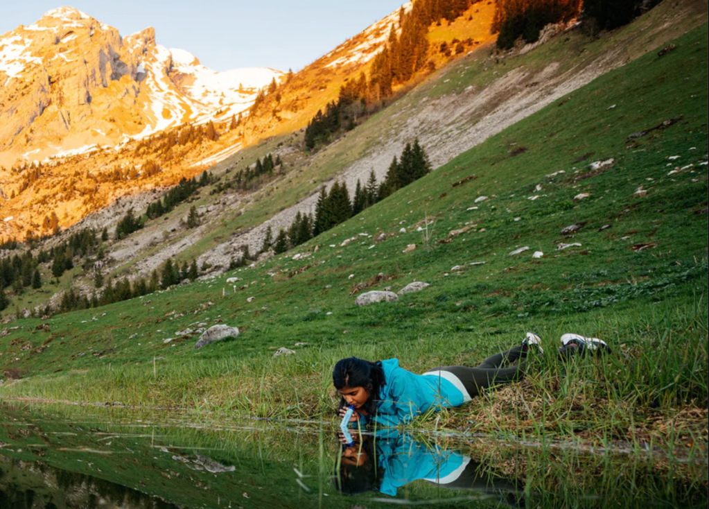 The Lifestraw in use in the mountains. Credit: Lifestraw