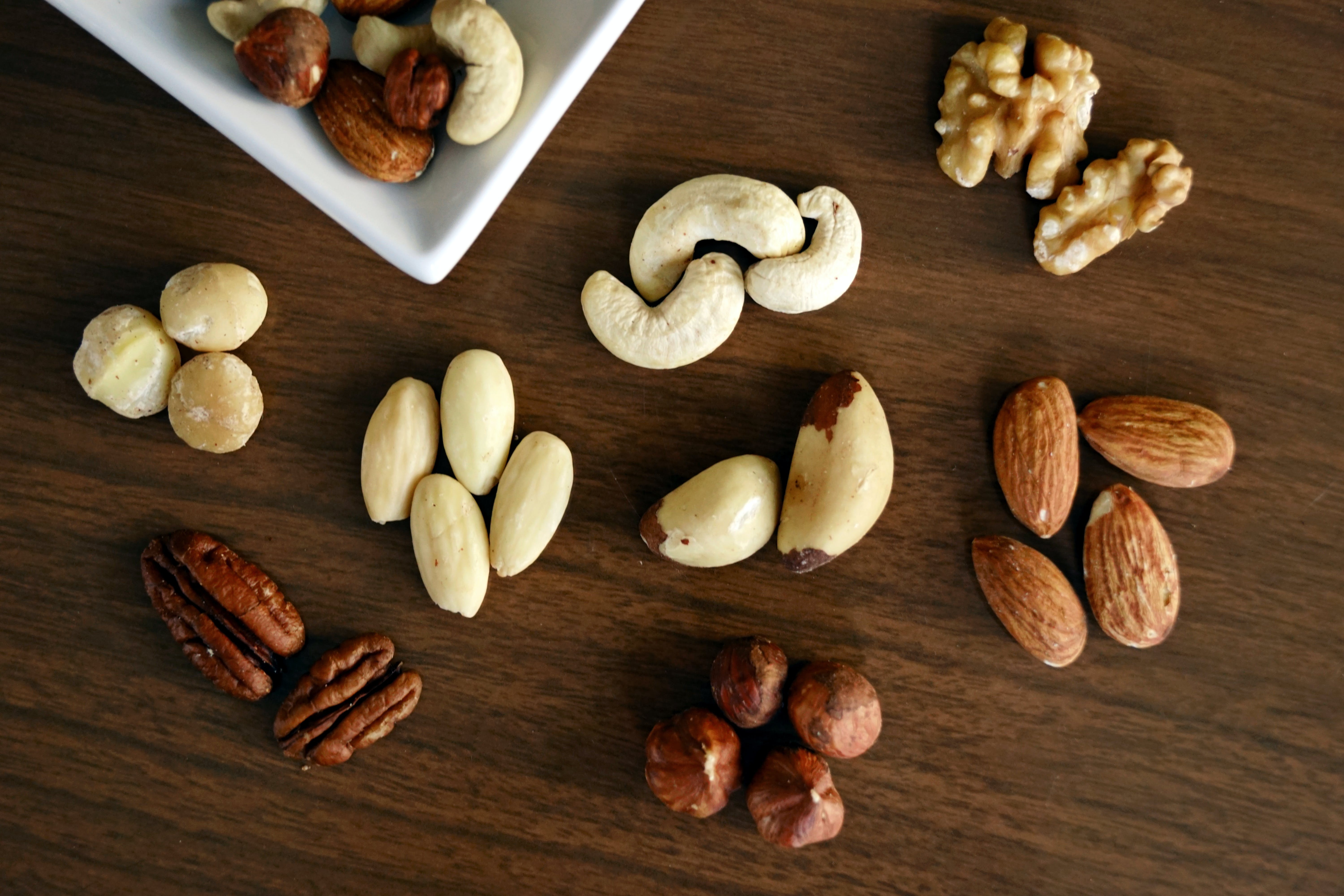 A selection of brown nuts on brown table
