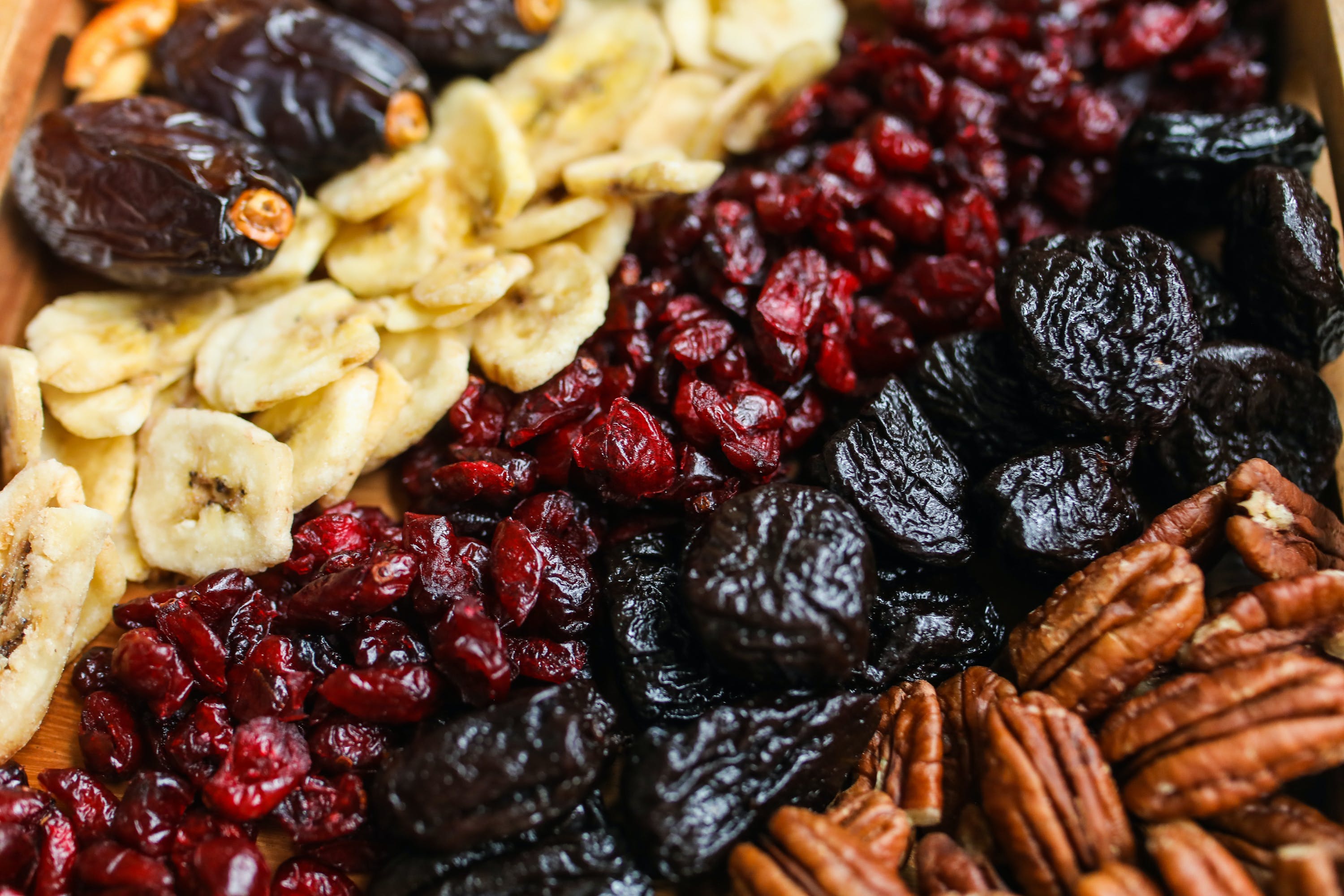 Close up of different types of dried fruit