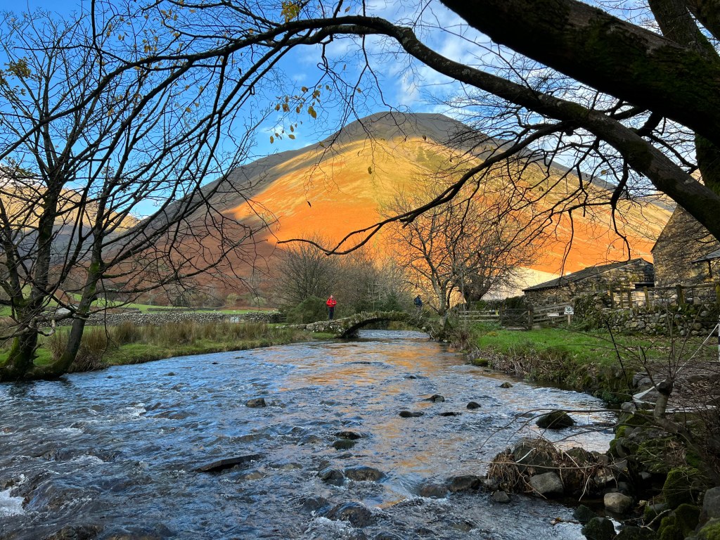 one of Britain's best pub walks - Kirk Fell as viewed through the trees from the Wasdale Head Inn beer garden Credit Francesca Donovan