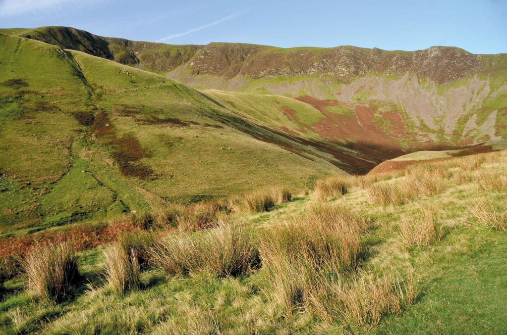 Photo 7: The long line of Cautley Crag seen from the path below the waterfalls 