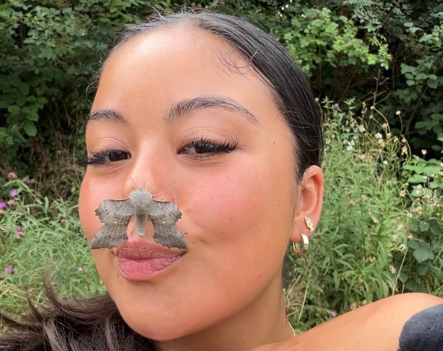 Outside with Lira and a Poplar Hawk Moth. Credit: Lira Valencia